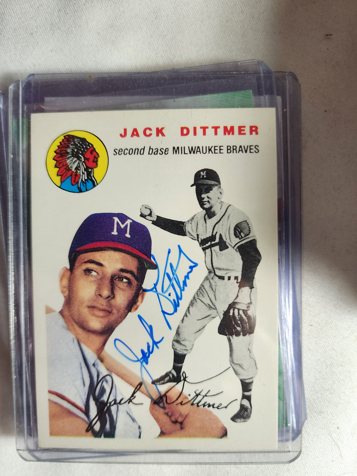 Jack Dittmer Autographed 1954 Topps Design Milwaukee Braves Card