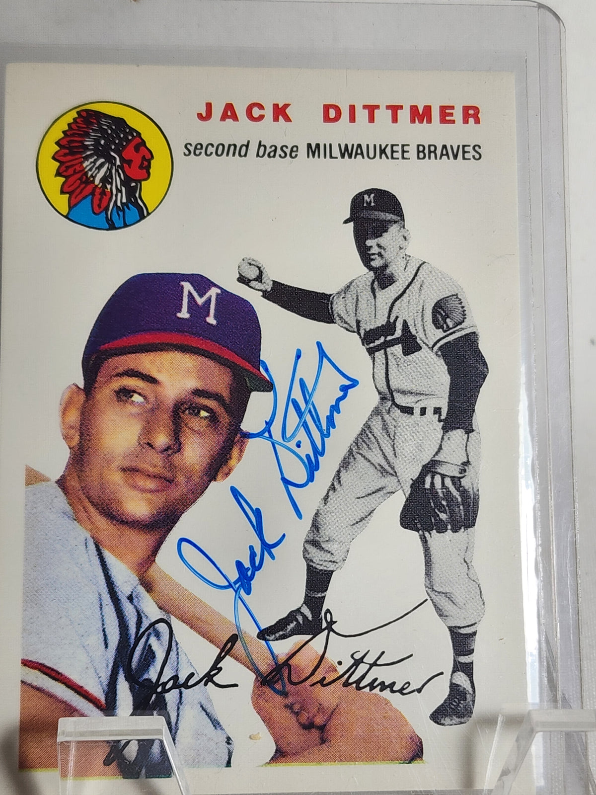 Jack Dittmer Autographed 1954 Topps Design Milwaukee Braves Card